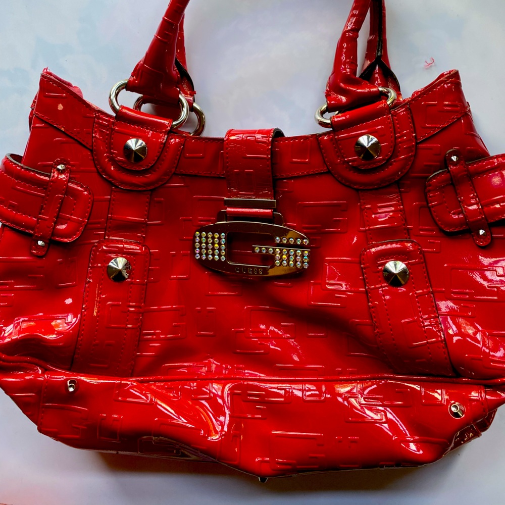 GUESS red patent purse bag